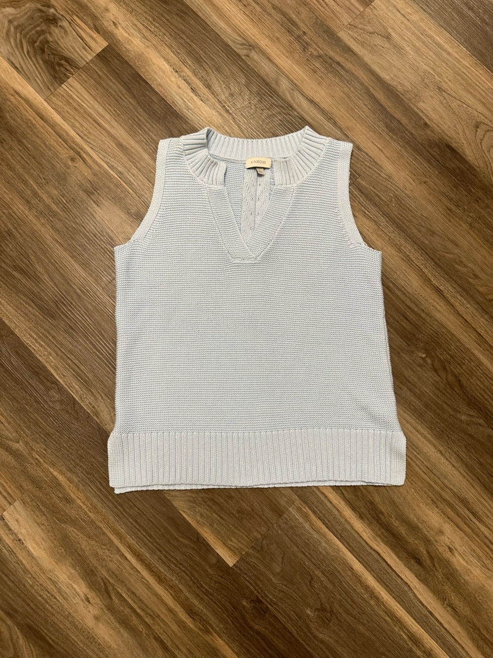 Kinross Light Blue Cotton Blend V Neck Sleeveless Sweater